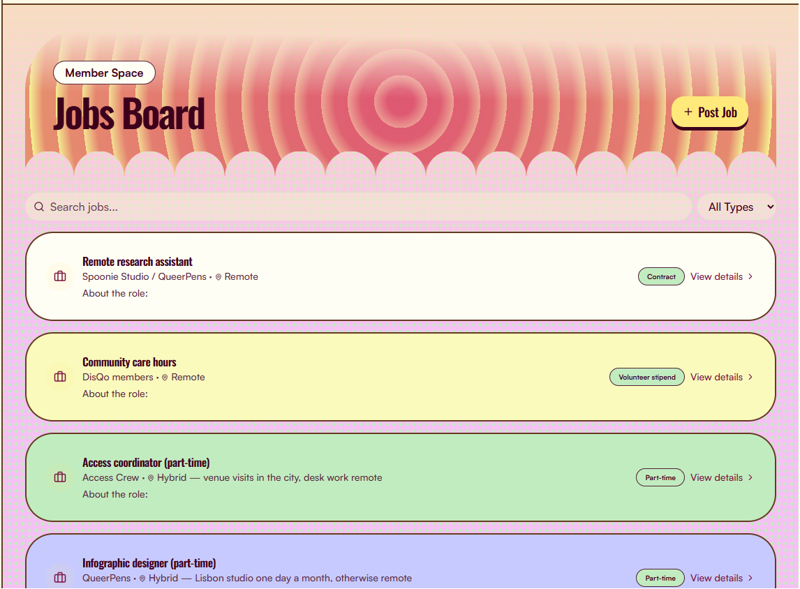 Jobs board in the member space