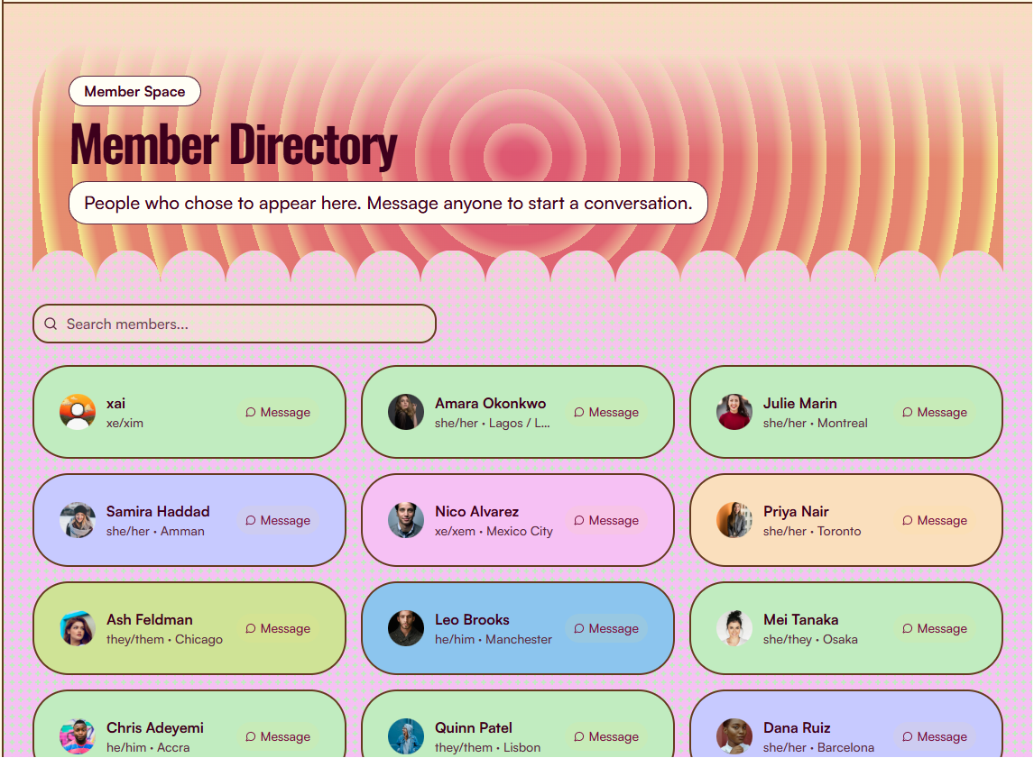 Member directory in the member space