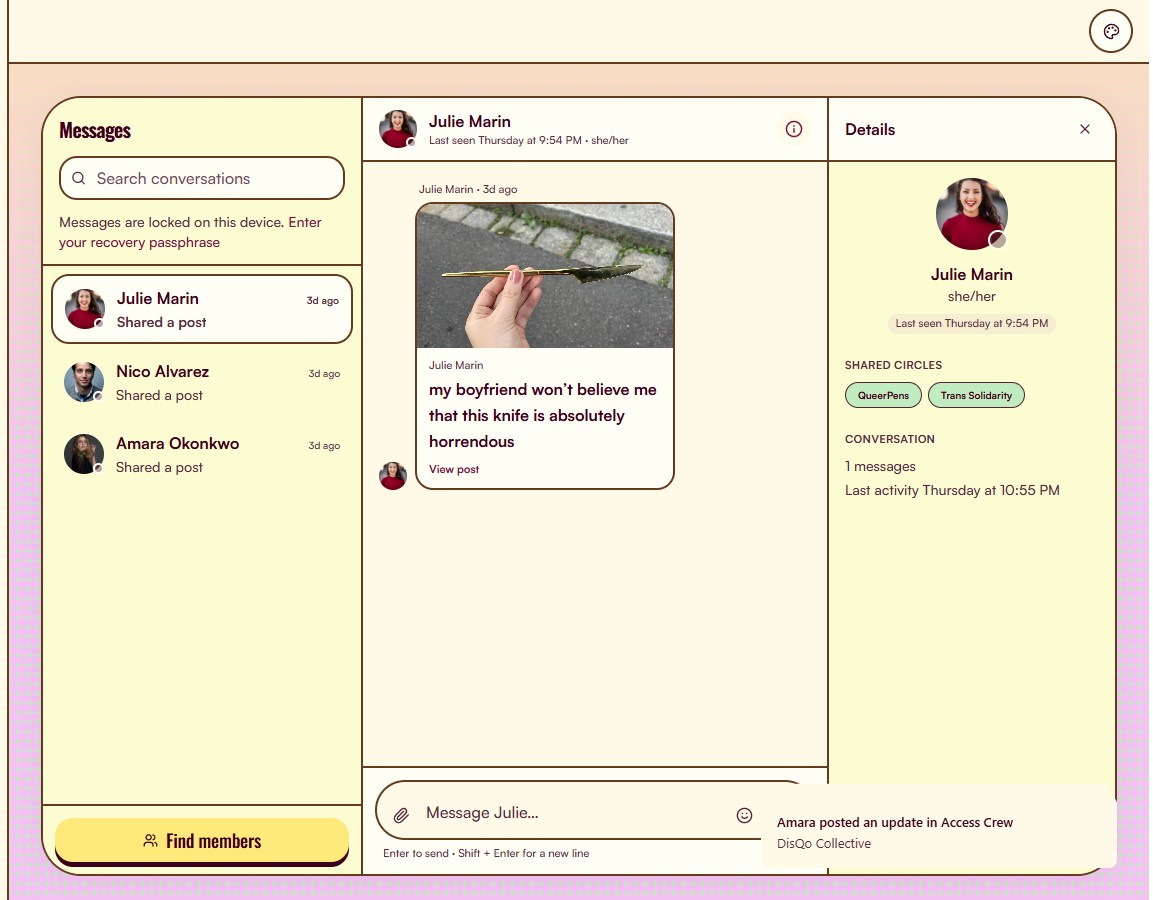 Private messages in the member space