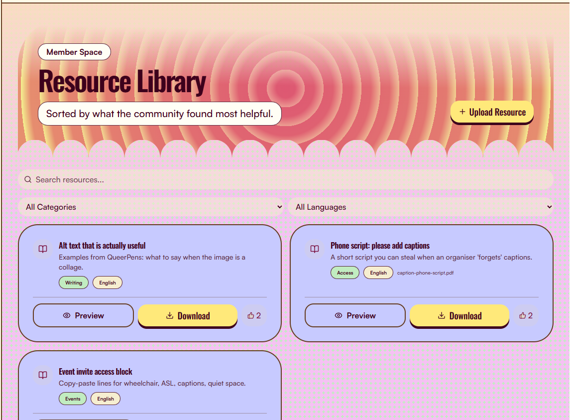 Resource library in the member space